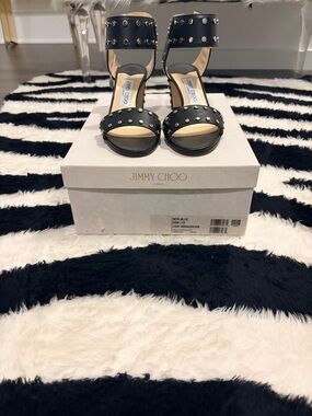 Jimmy Choo Black Studded Ankle-Strap Heels